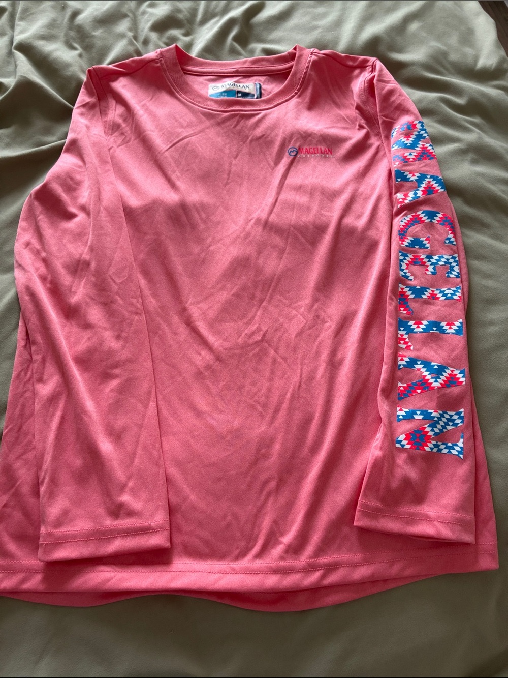 Magellan Coral Pink Long-Sleeve Kids Performance Tee with Sleeve Graphic
